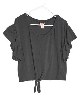 Mossimo Short Flutter Sleeve Crop Tie Blouse Women’s Size Large